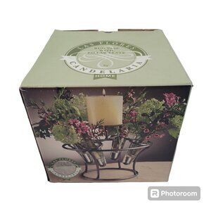 Candelaria Bud Vase with Pillar Plate 4 Glass Vases Wrought Iron Centerpiece